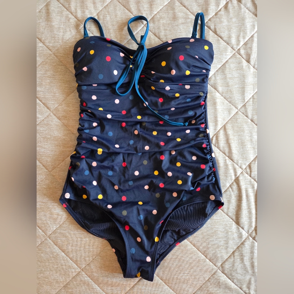 Boden Women's Navy & Polka Dot One Piece Swimsuit with Built-in Shapeware